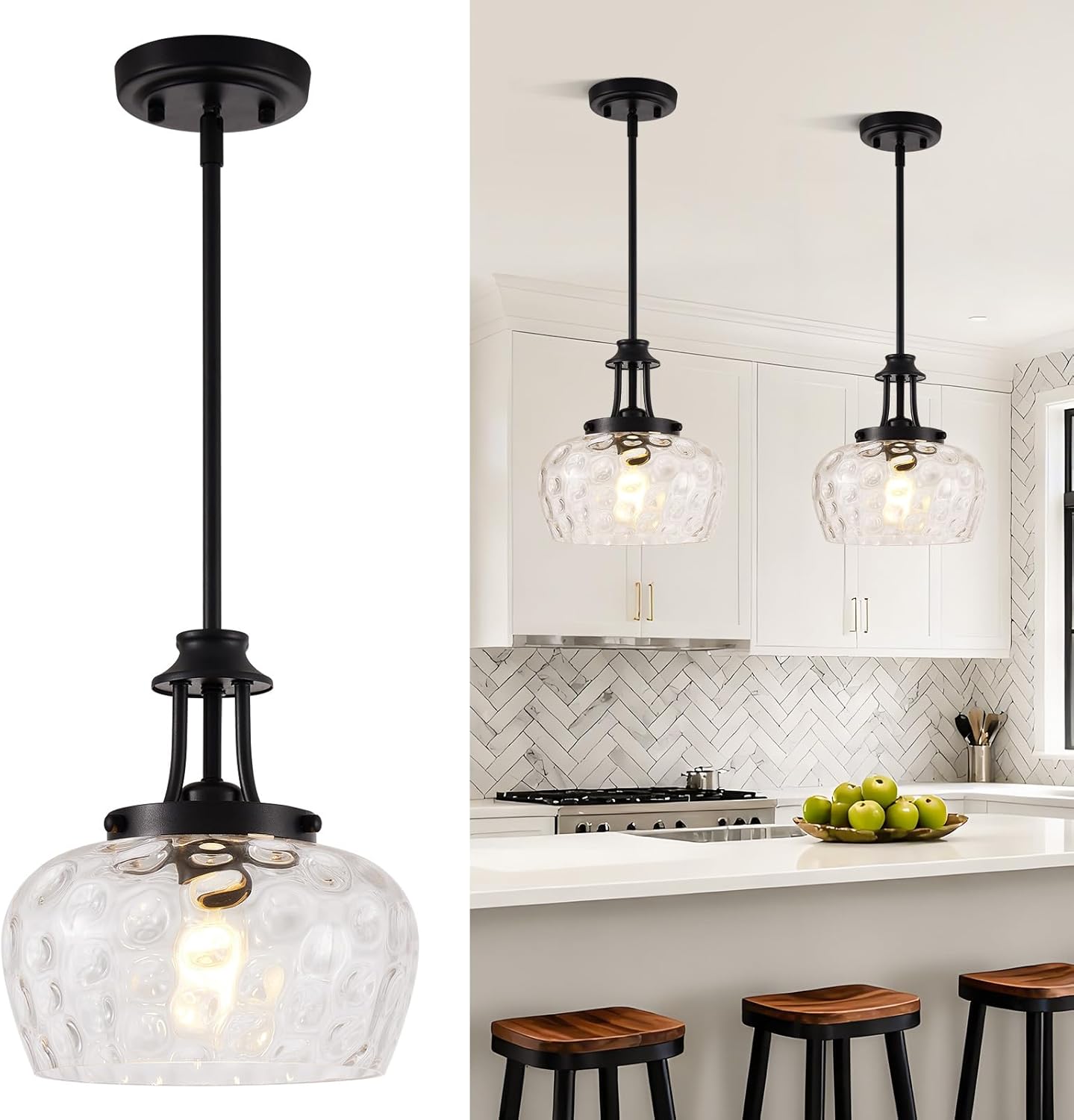 Black Hammered Glass Pendant