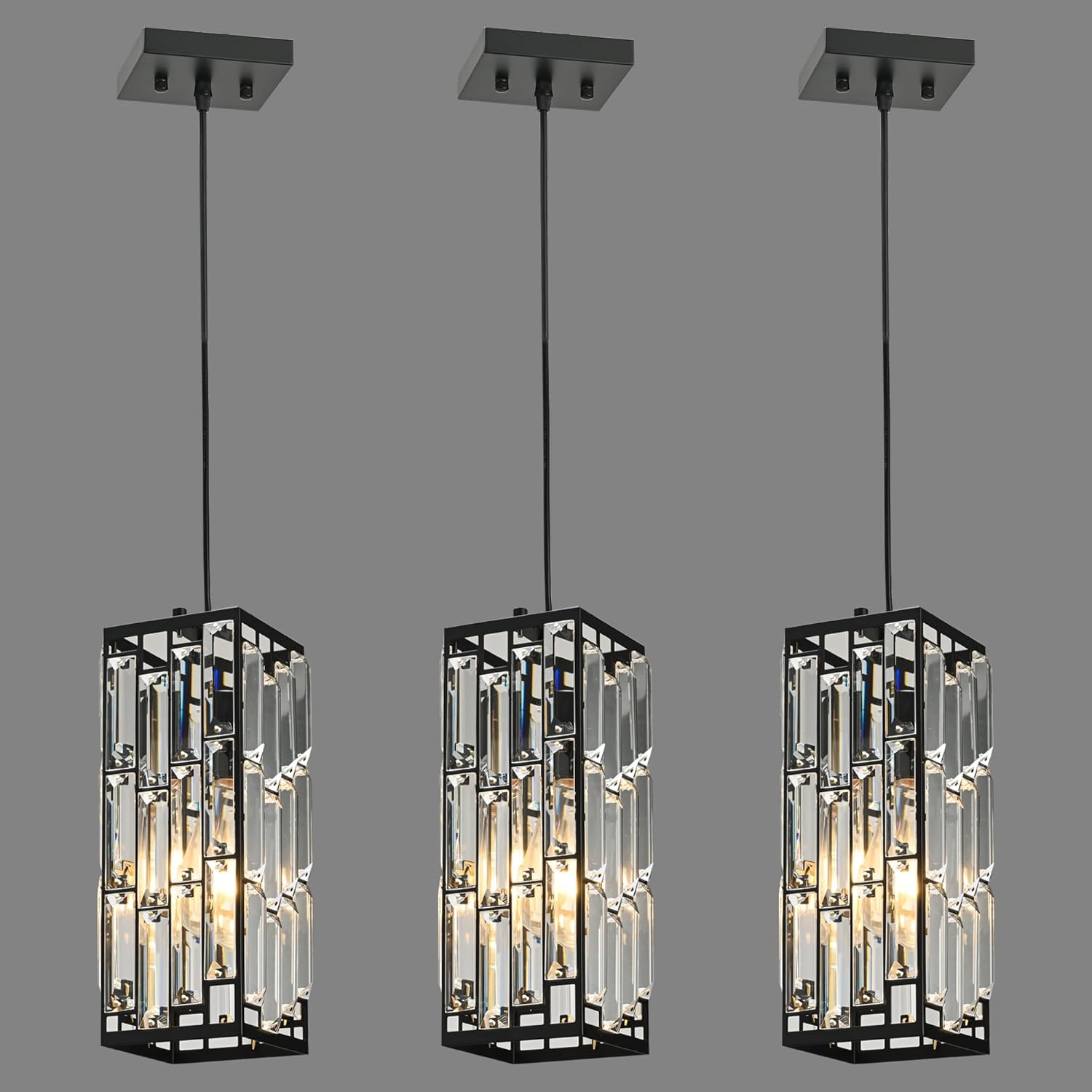 Rectangular Crystal Pendant Light in Black