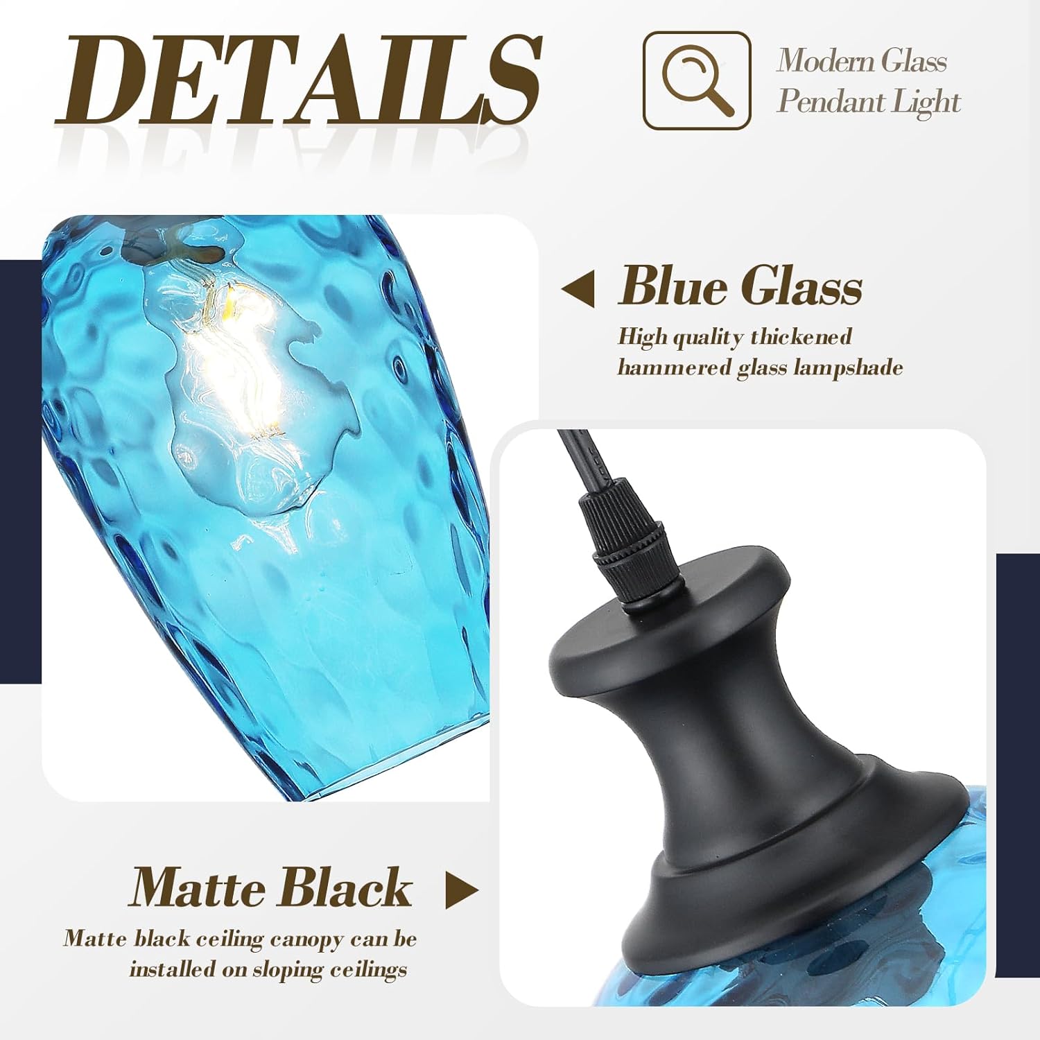 Blue Hammered Glass Pendant