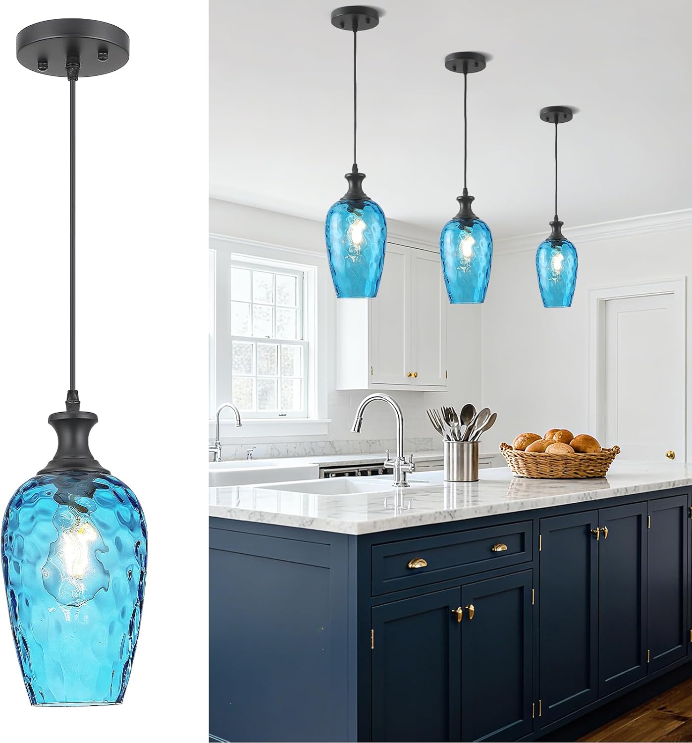 Blue Hammered Glass Pendant