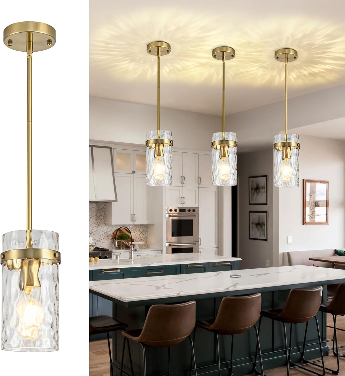 Brass Hammered Glass Pendant