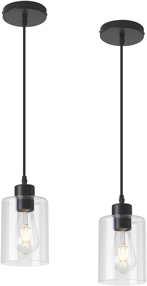 Clear Glass Cylinder Pendant Lights - 2-Pack