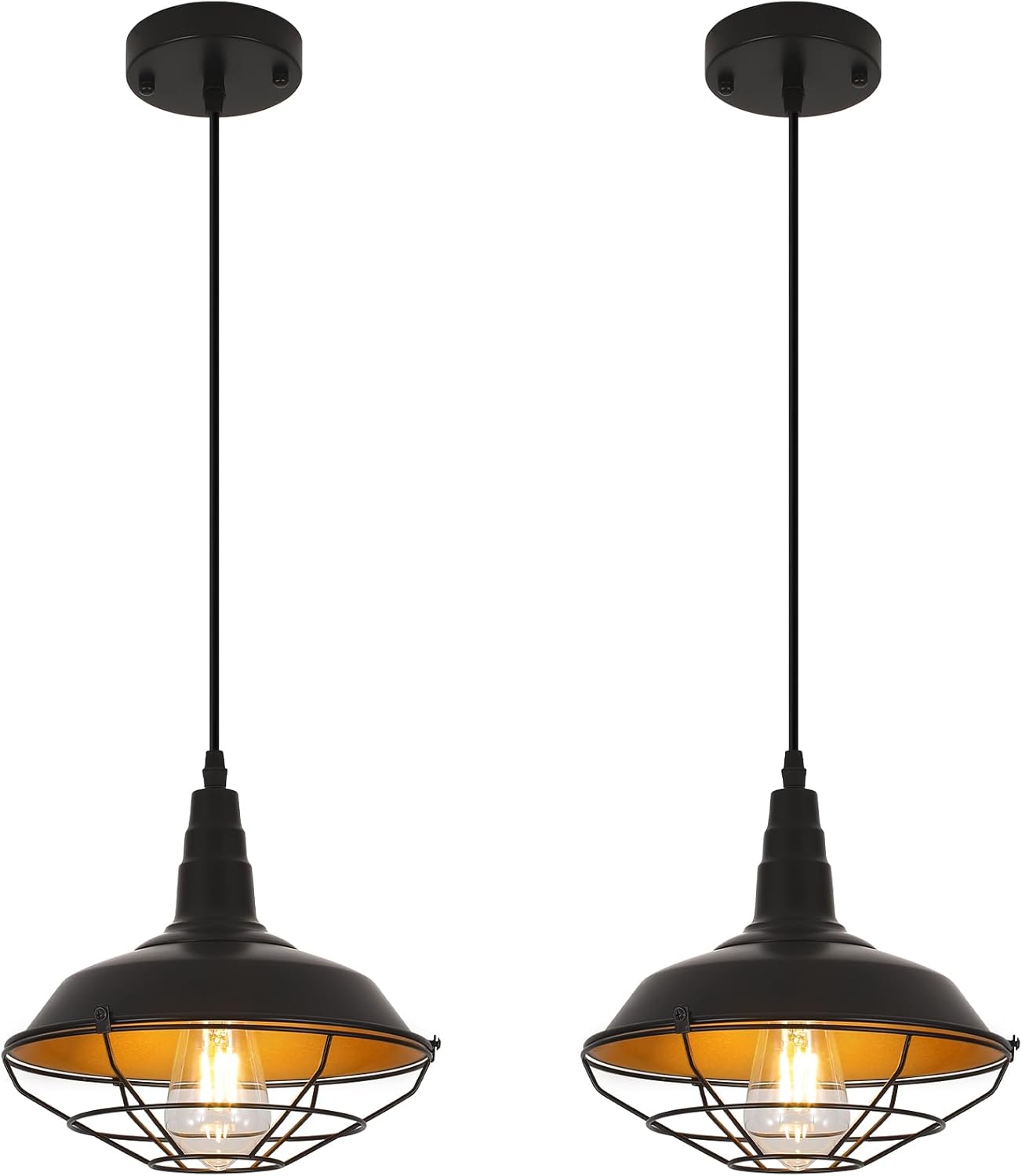 Industrial Black Gold Cage Pendant - 2-Pack Lights