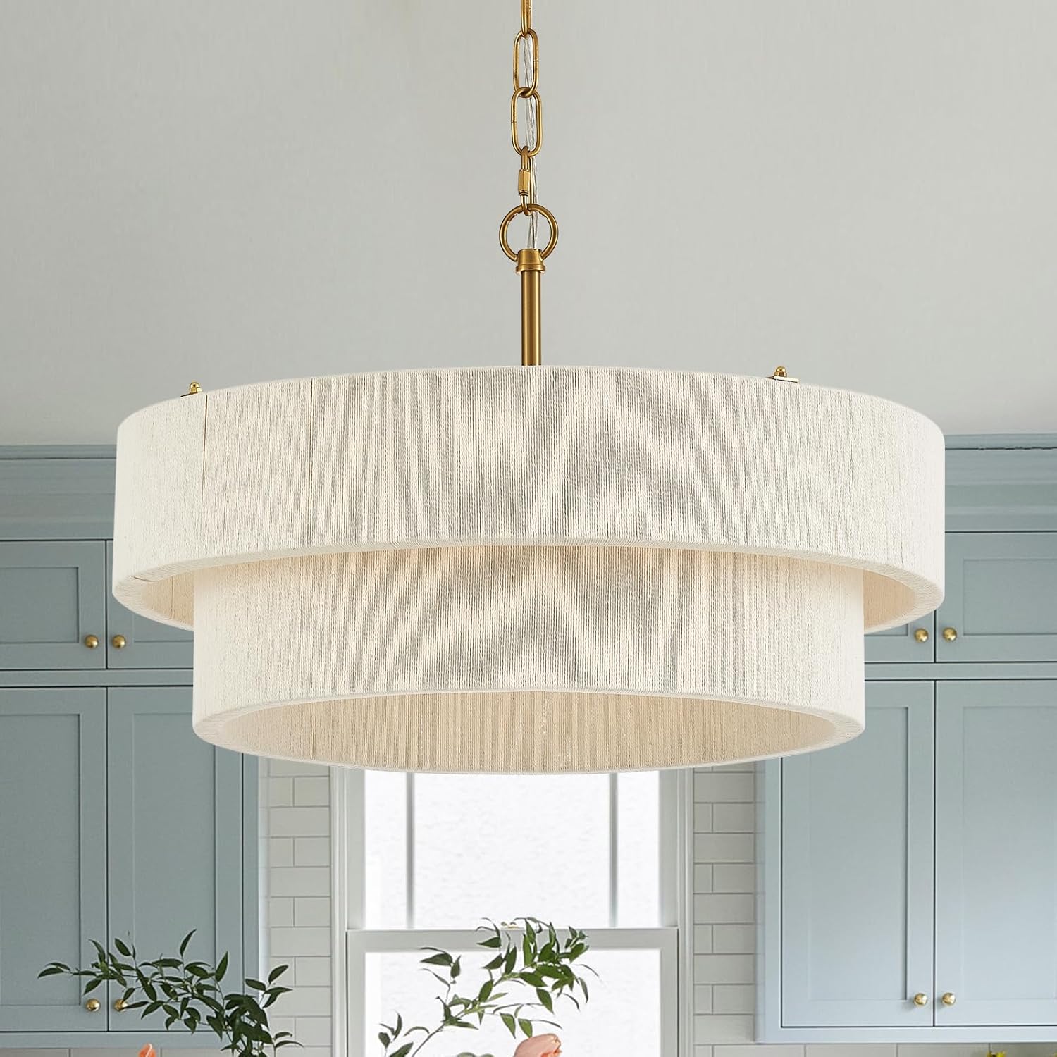Natural Linen Drum Pendant Light
