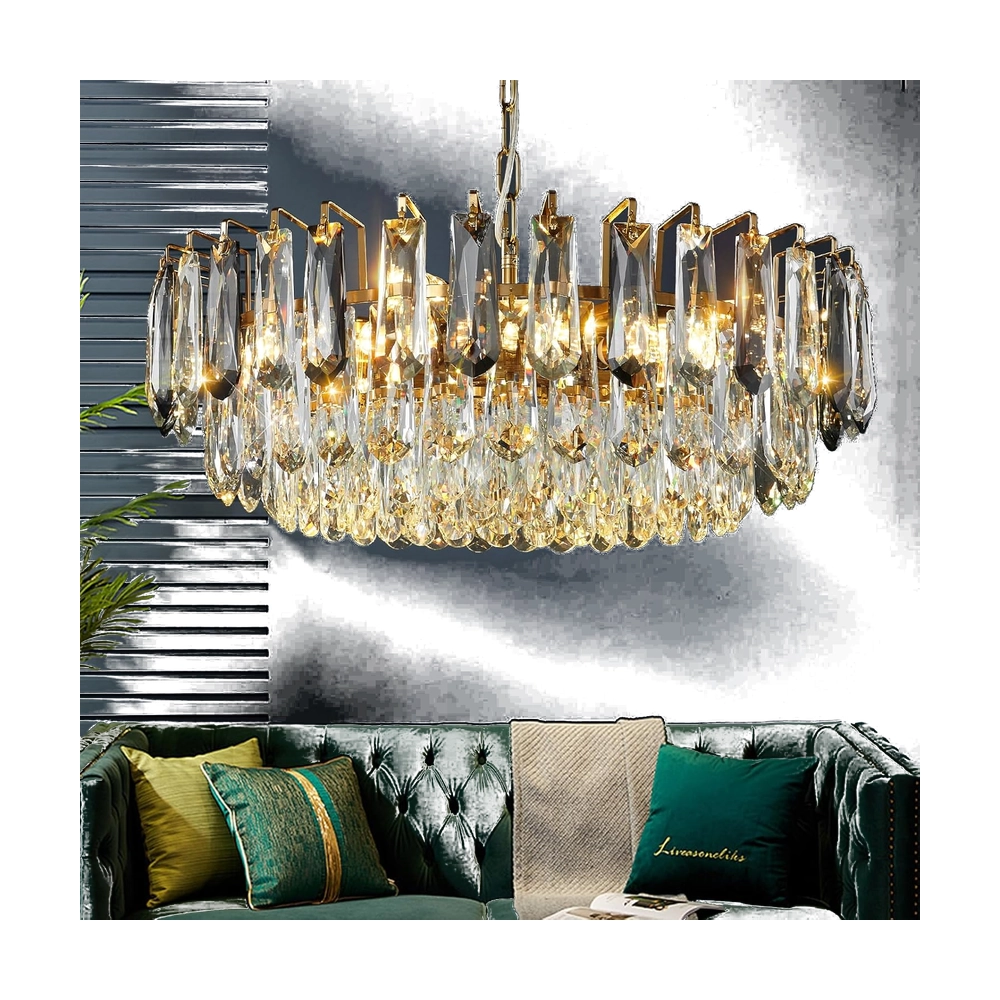 Round Gold Crystal Chandelier Light